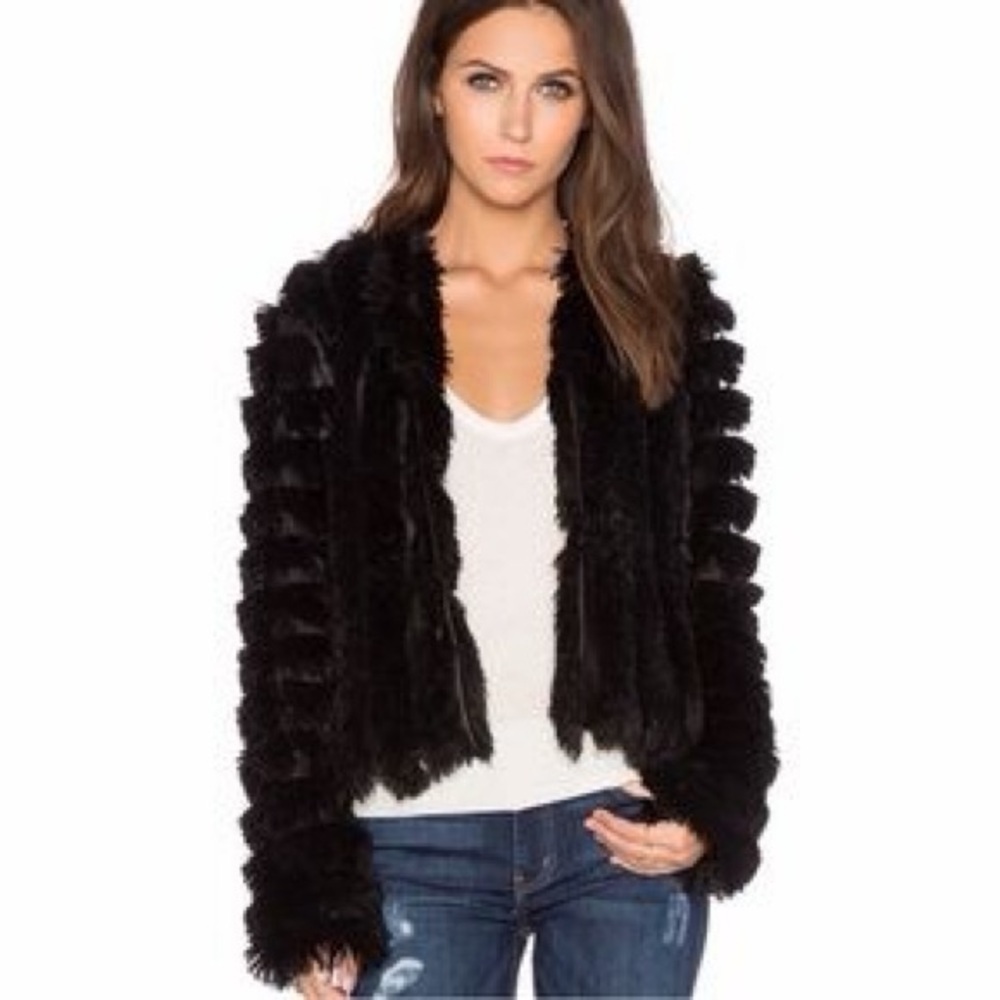 Greylin Natalie Black Faux Fur Jacket in Black
